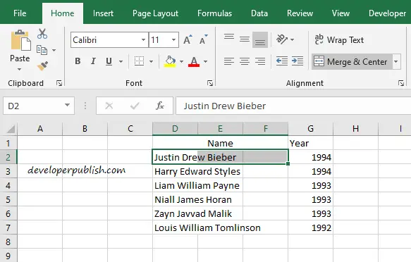 Merge Cells in Excel