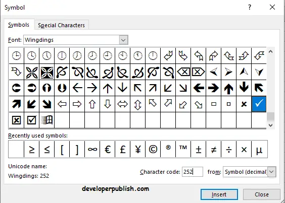 Checkmark in Excel