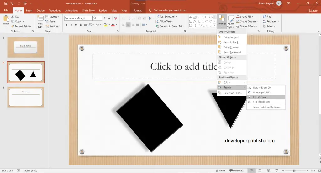 How to Rotate or flip an object in PowerPoint ?