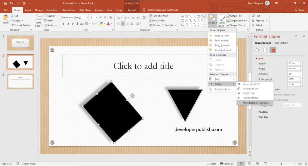 How to Rotate or flip an object in PowerPoint ?