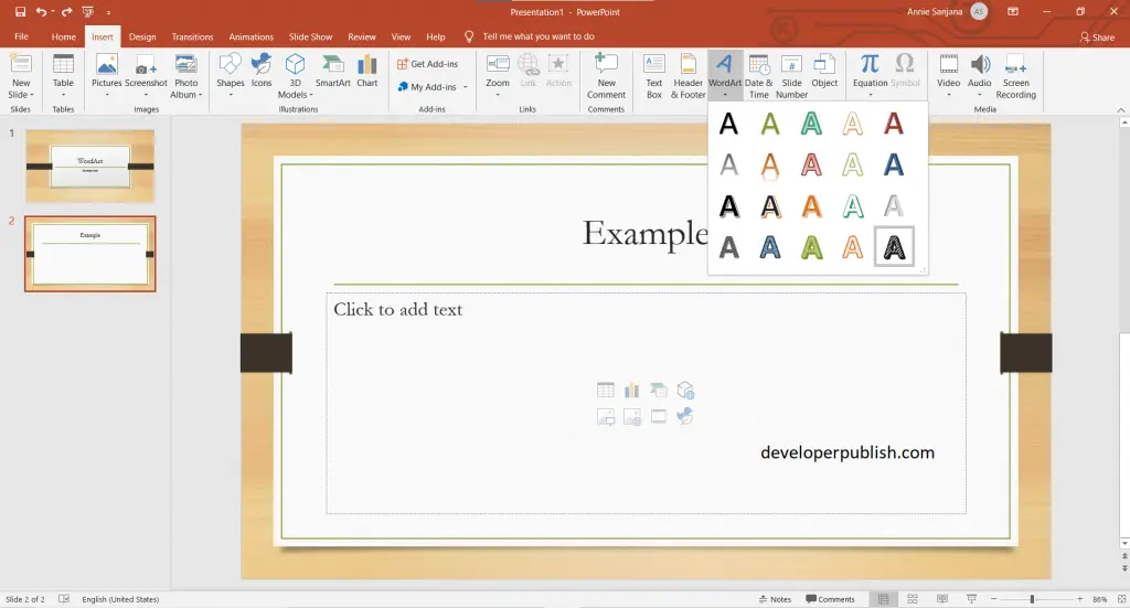 Insert WordArt in Microsoft PowerPoint