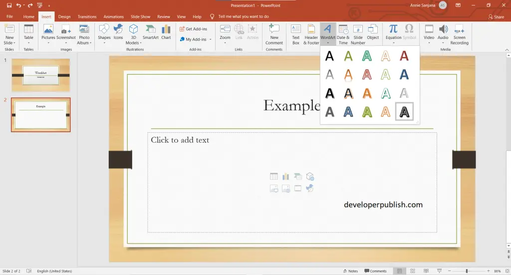 Insert Wordart In Microsoft Powerpoint Powerpoint Tutorials 0835