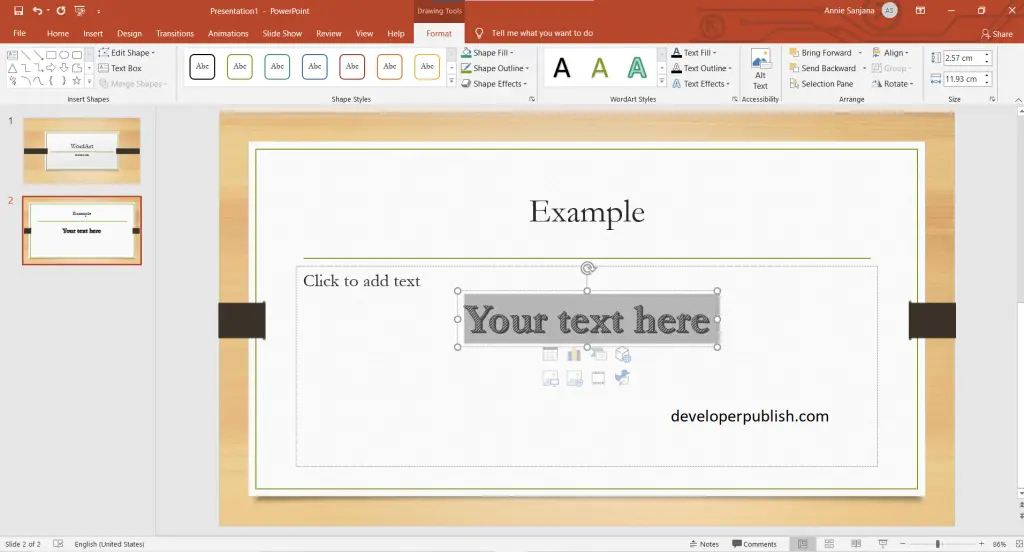 Insert WordArt in Microsoft PowerPoint