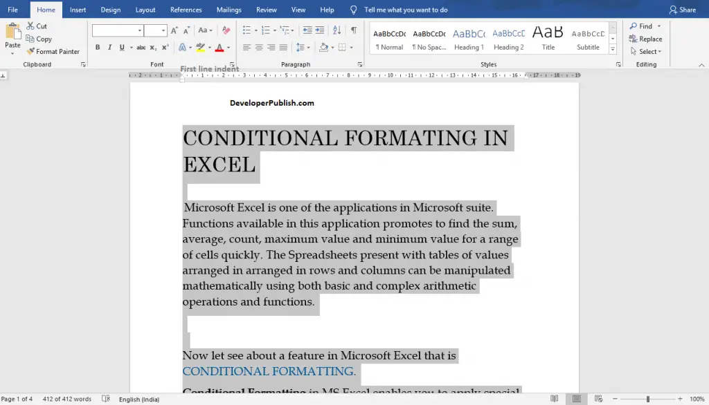 How to Indent First line of a Paragraph in Microsoft Word?