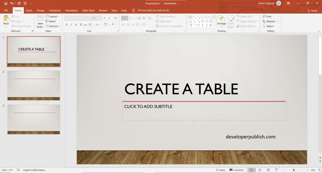 Create and format a Table in PowerPoint