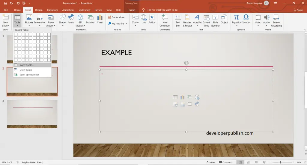 Create and format a Table in PowerPoint