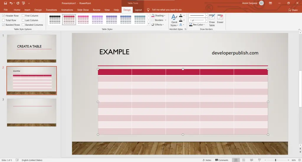 Create and format a Table in PowerPoint