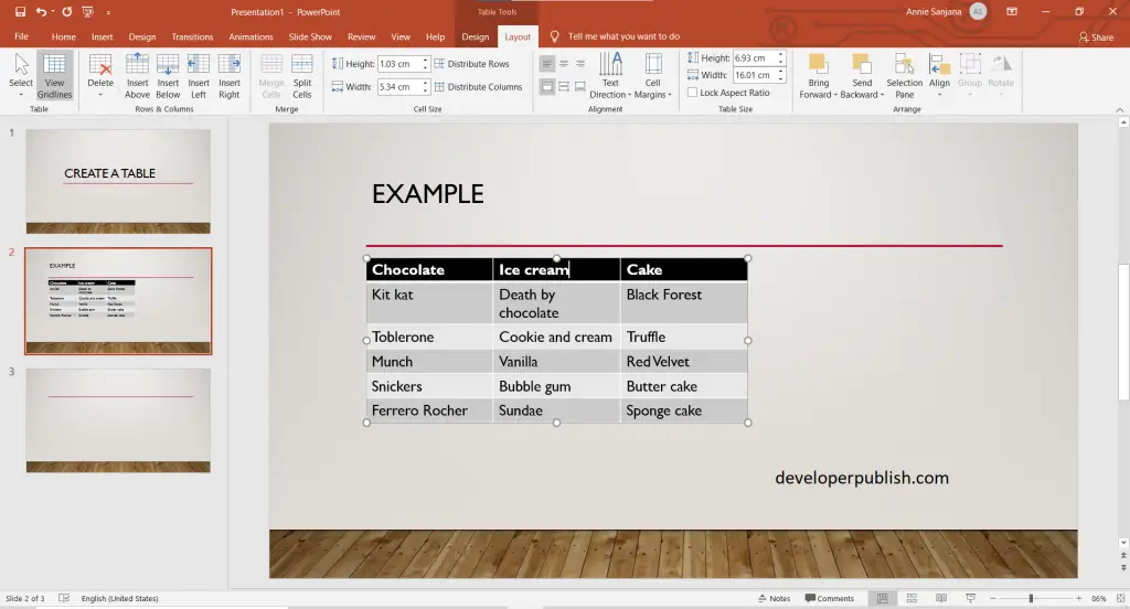 Create and format a Table in PowerPoint