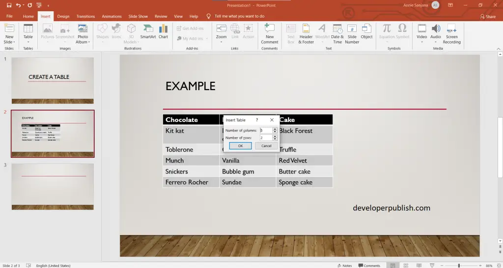 Create and format a Table in PowerPoint