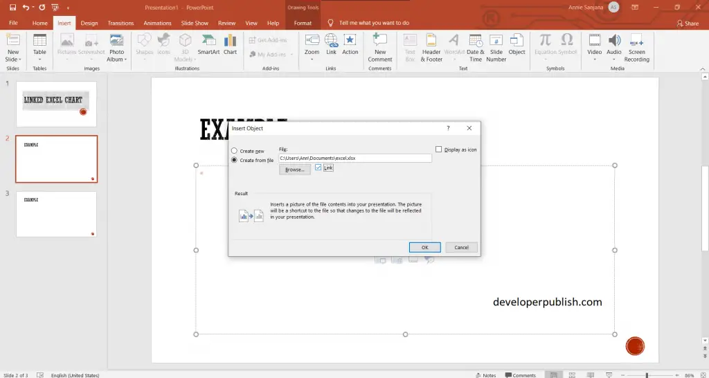 Insert a linked Excel chart in PowerPoint