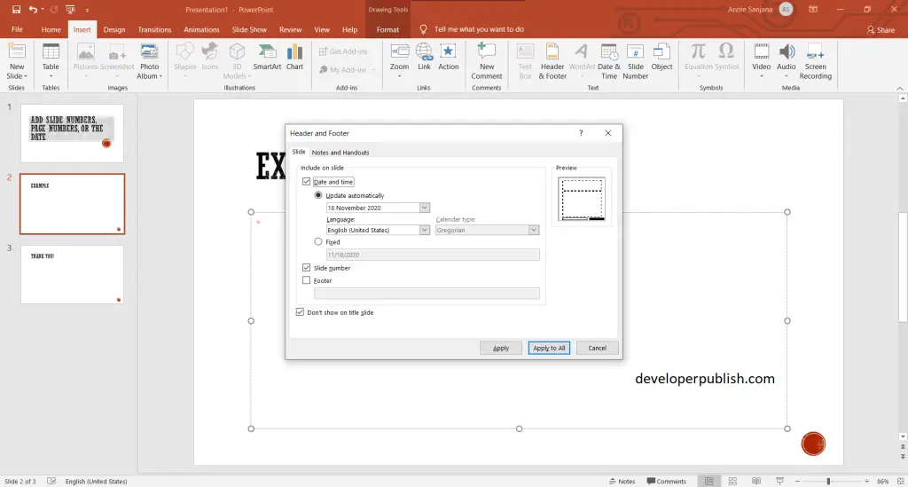 How to add slide numbers, page numbers, or the date in PowerPoint?