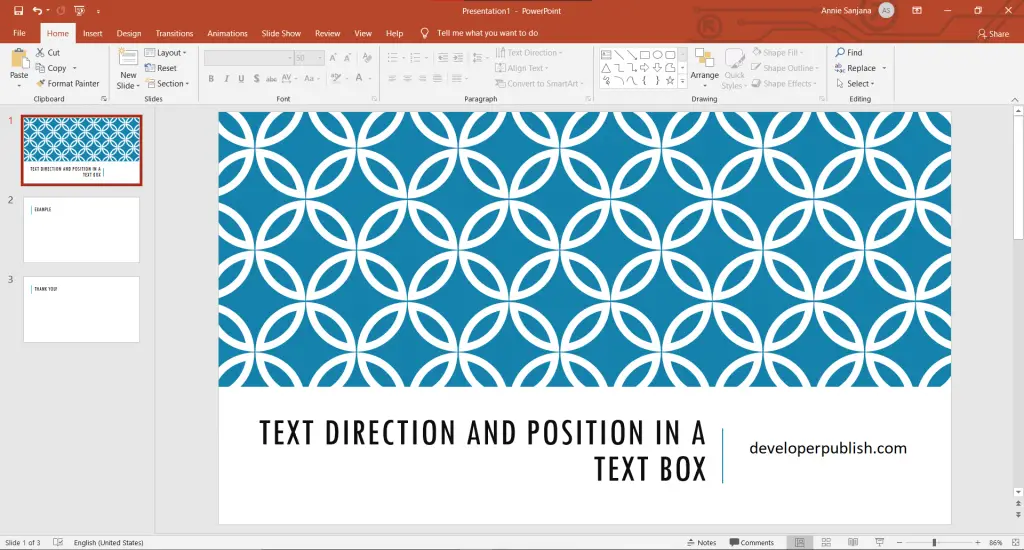 How to set Text Direction and position in a text box in PowerPoint?