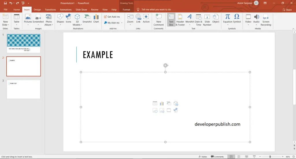 How to set Text Direction and position in a text box in PowerPoint?