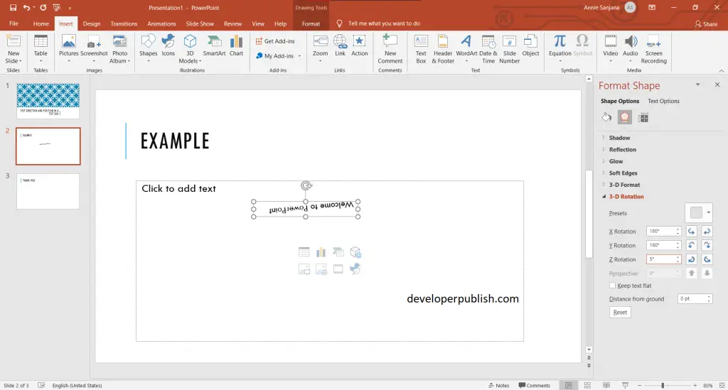 How to set Text Direction and position in a text box in PowerPoint?