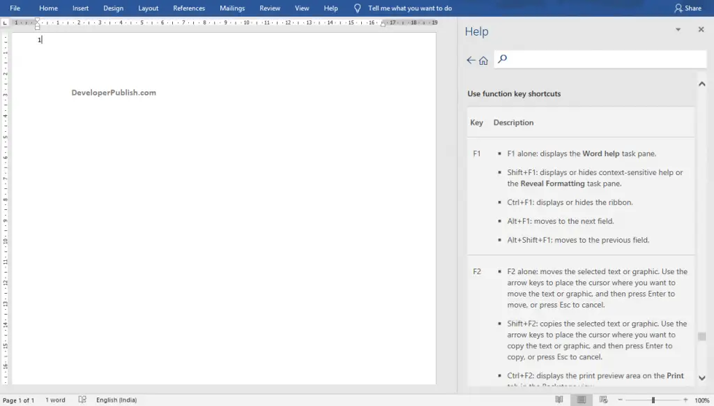 Shortcut Keys to open Context Help in Word