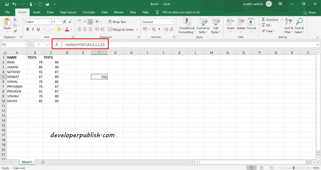 Offset Function in Microsoft Excel