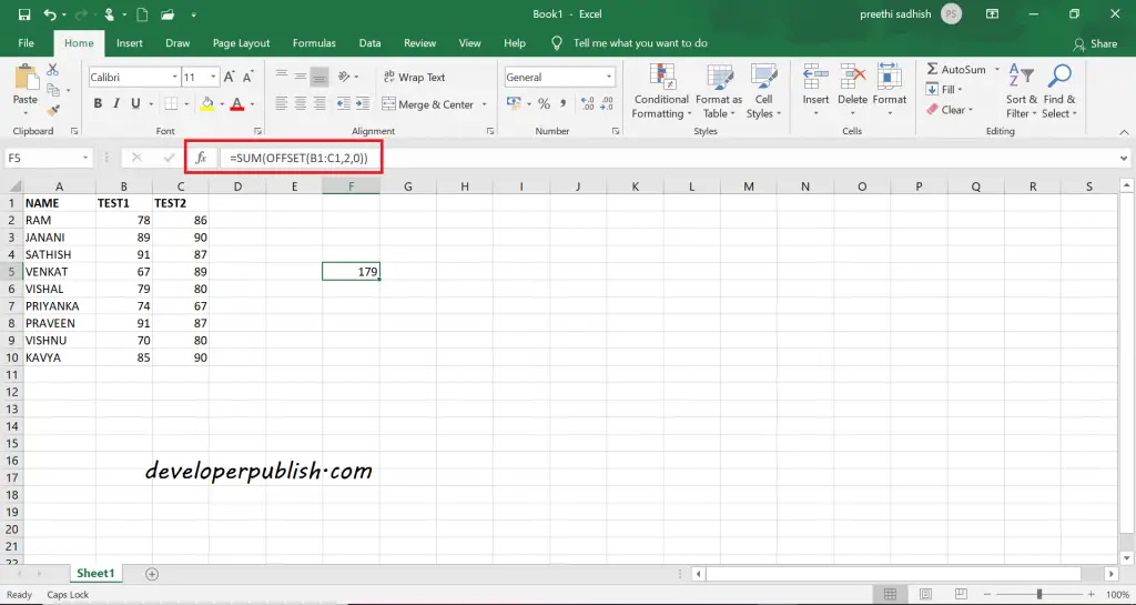 Offset Function in Microsoft Excel