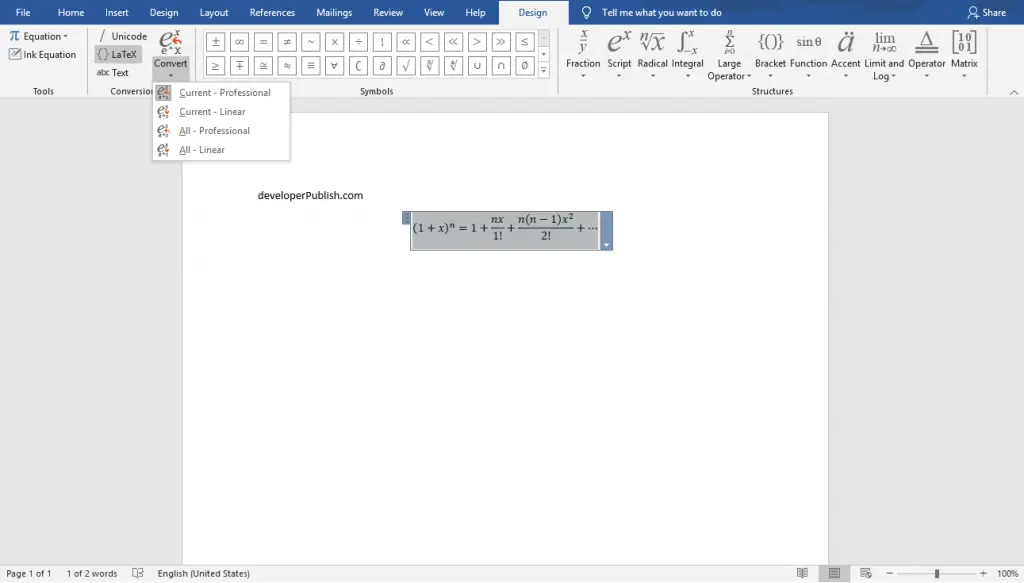 insert equation in word online