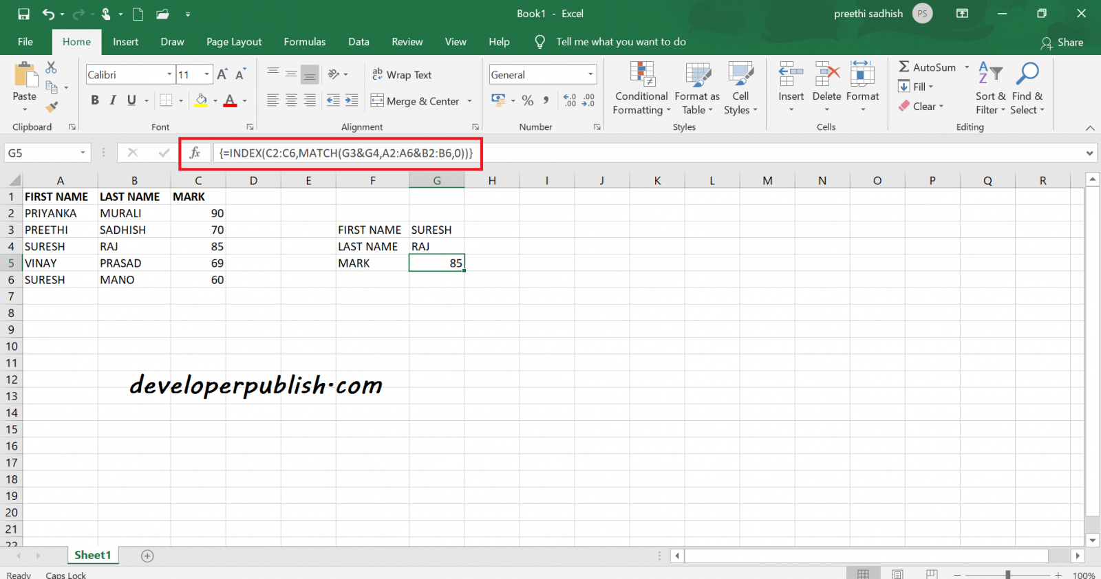 Index and Match in Microsoft Excel - Developer Publish