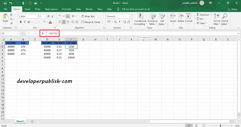 Income Tax Calculator in Excel