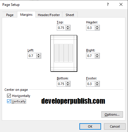 Center on Page in Excel 