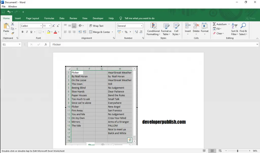 Embed Excel in Word
