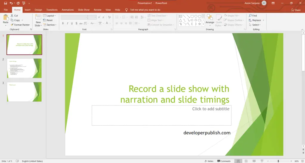 Record a slide show with narration and slide timings in PowerPoint