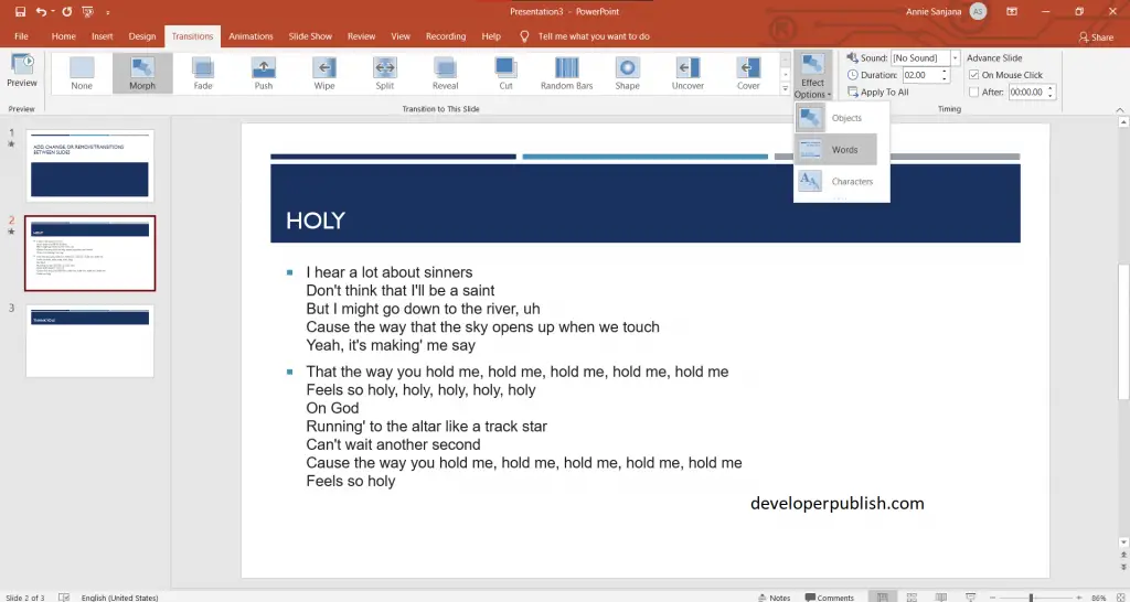 text transitions in microsoft powerpoint for mac