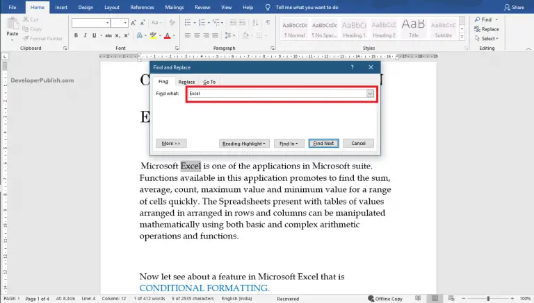 How To Find Text In Word