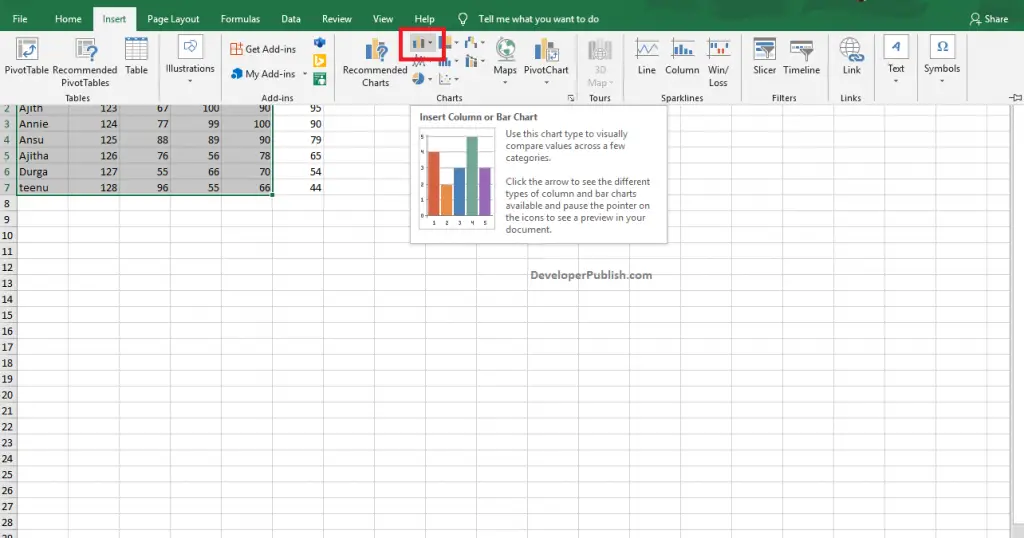 How to Create a Column Chart in Excel?