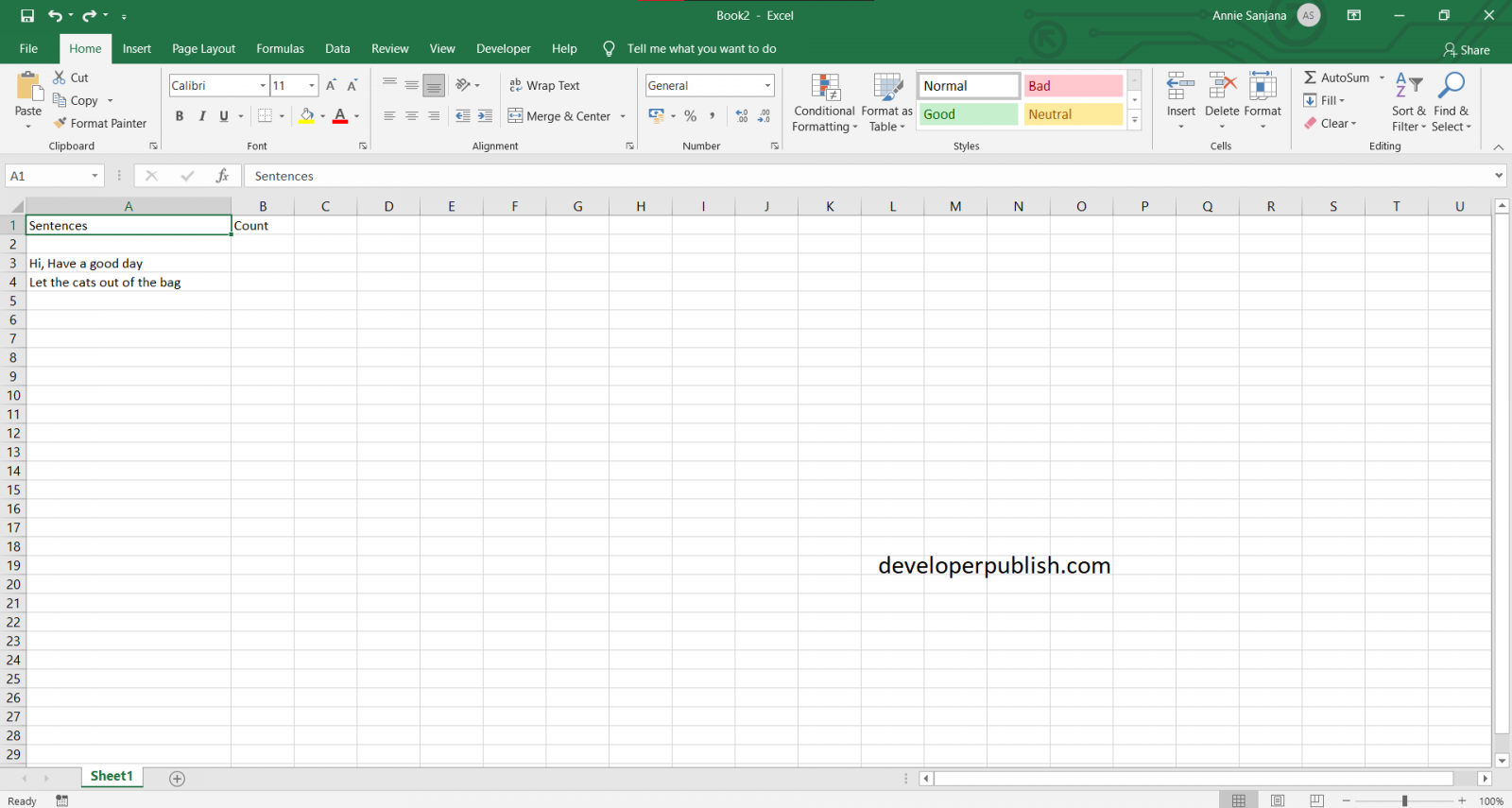 How to Count Number of Words in Excel Cell? - DeveloperPublish