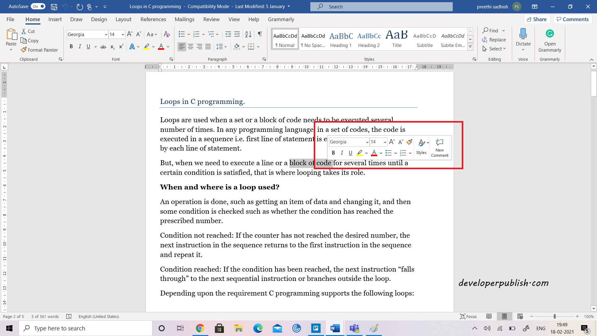 Mini Toolbar In Microsoft Word Developer Publish Tutorials