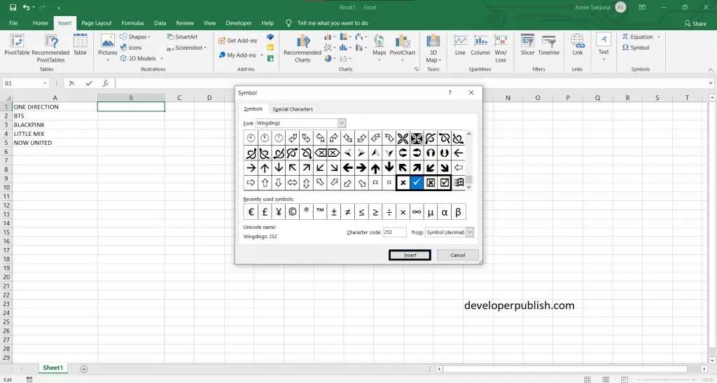 5 Best ways to insert a tick symbol and cross mark in Excel