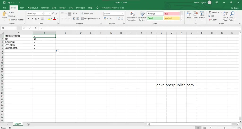 5 Best ways to insert a tick symbol and cross mark in Excel