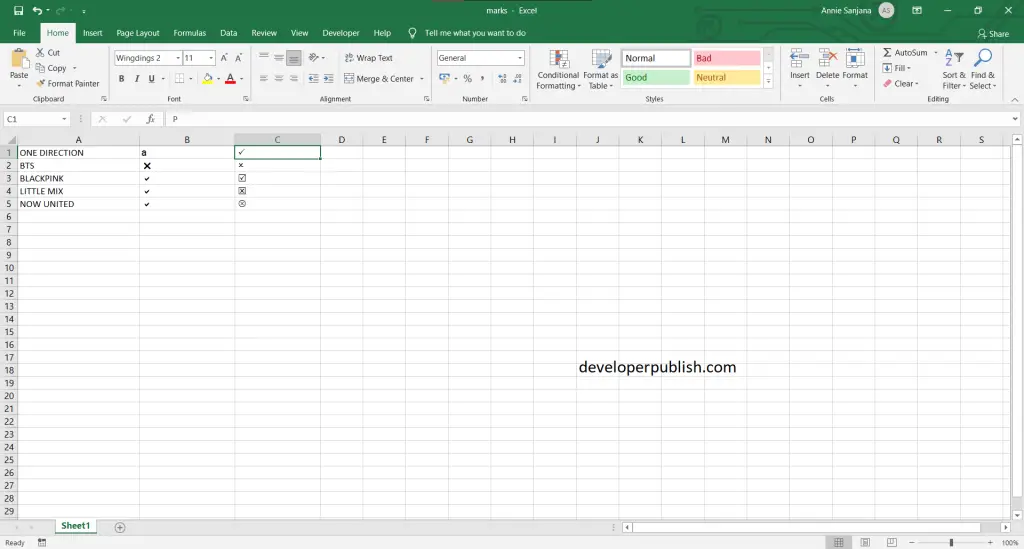 5 Best ways to insert a tick symbol and cross mark in Excel