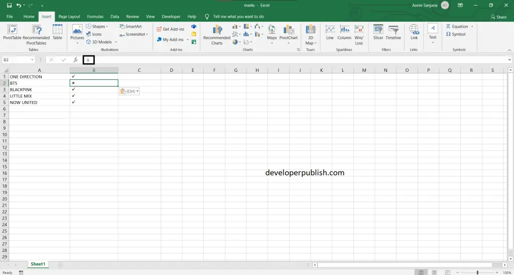 5 Best ways to insert a tick symbol and cross mark in Excel