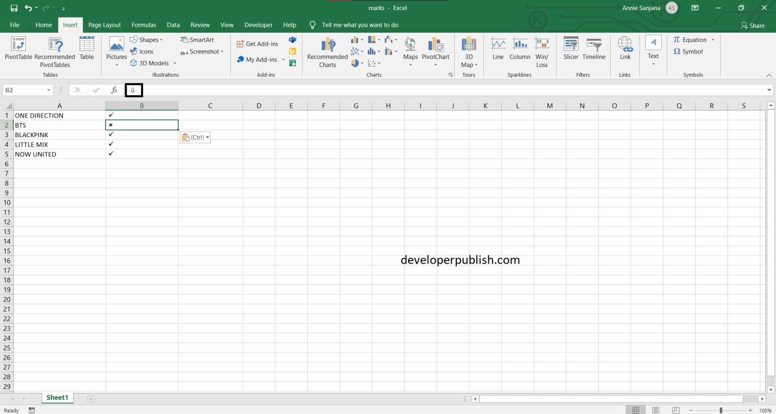 5 Best Ways to Insert a tick symbol and Cross mark in Excel