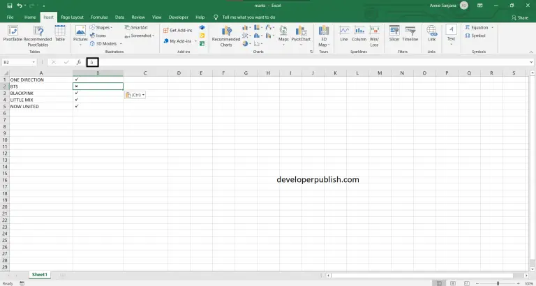 5 Best Ways to Insert a tick symbol and Cross mark in Excel