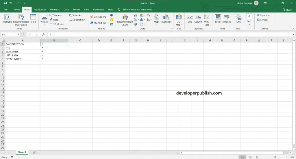 5 Best ways to insert a tick symbol and cross mark in Excel