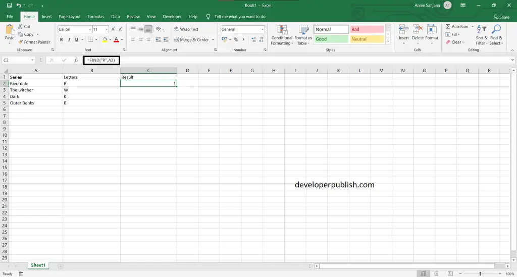 FIND function in Excel