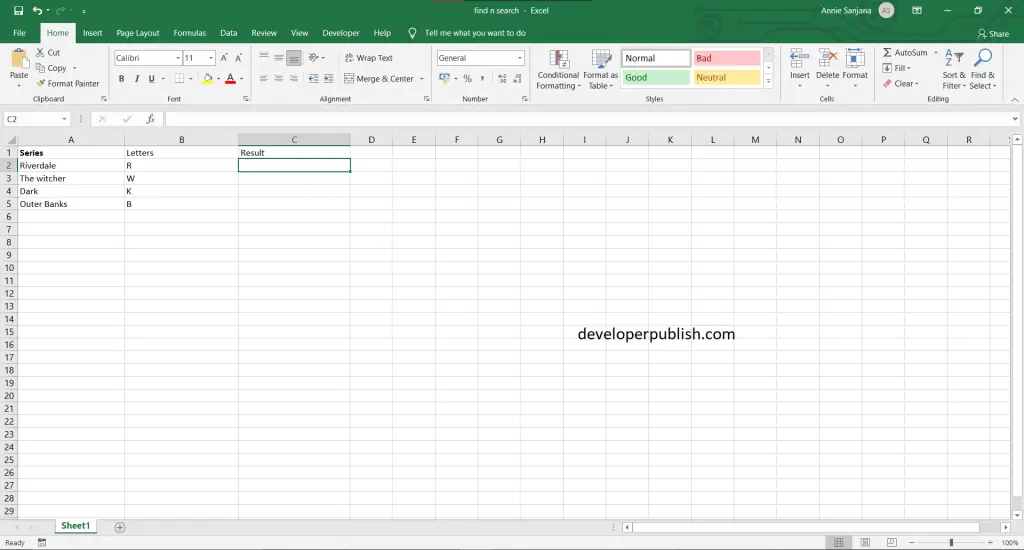 SEARCH function in Excel