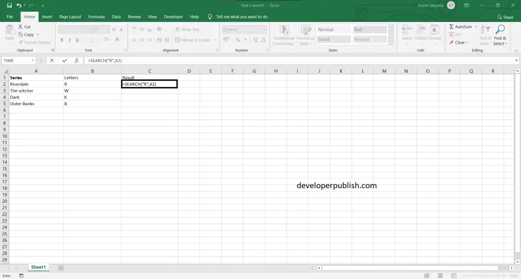 SEARCH function in Excel
