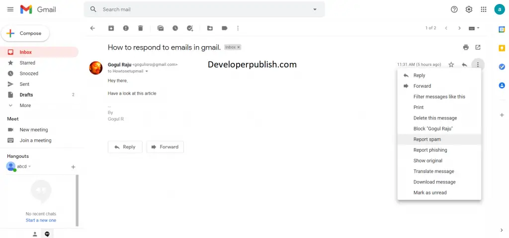 How to report spam emails in Gmail?