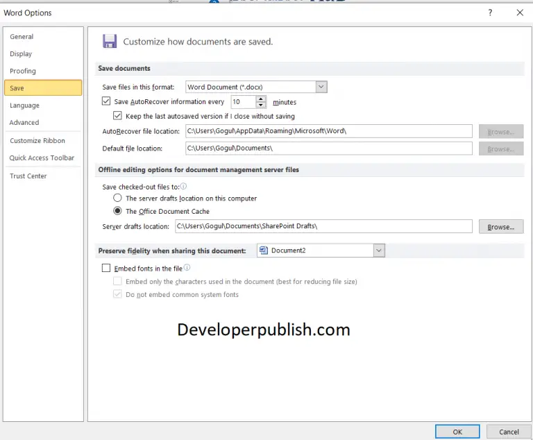 Tools Menu in the Save As Dialog Box in Word - DeveloperPublish