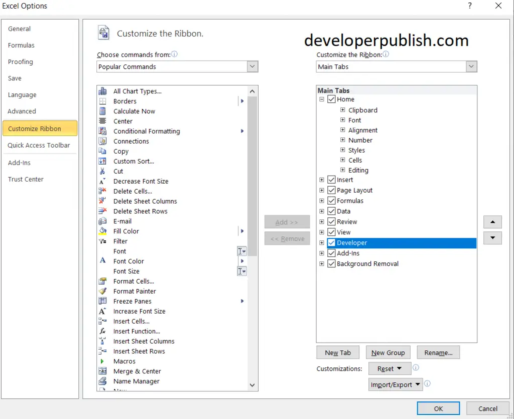 How to Enable Developer Option in Excel?