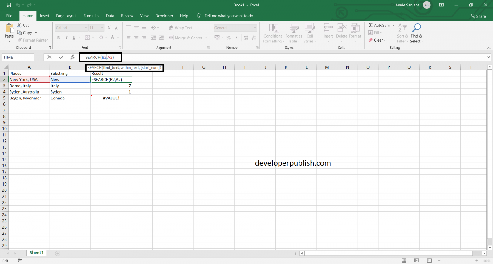 excel search cell containing text