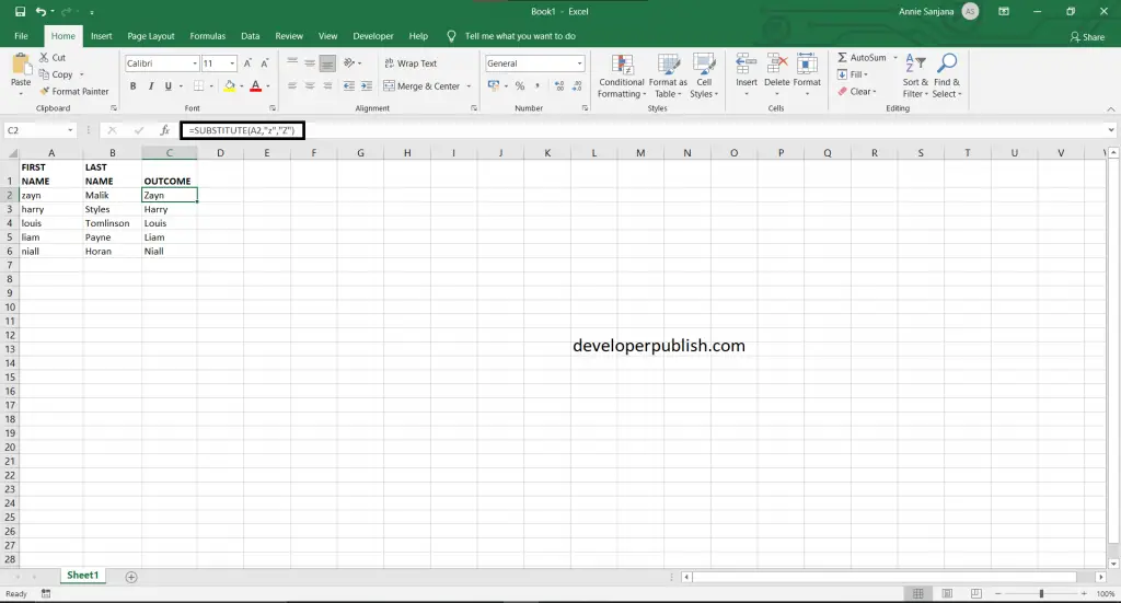 SUBSTITUTE function in Excel