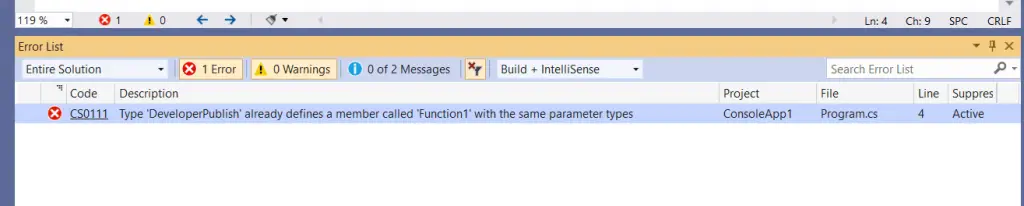 C# Error CS0111 – Type 'class' already defines a member called 'member' with the same parameter types