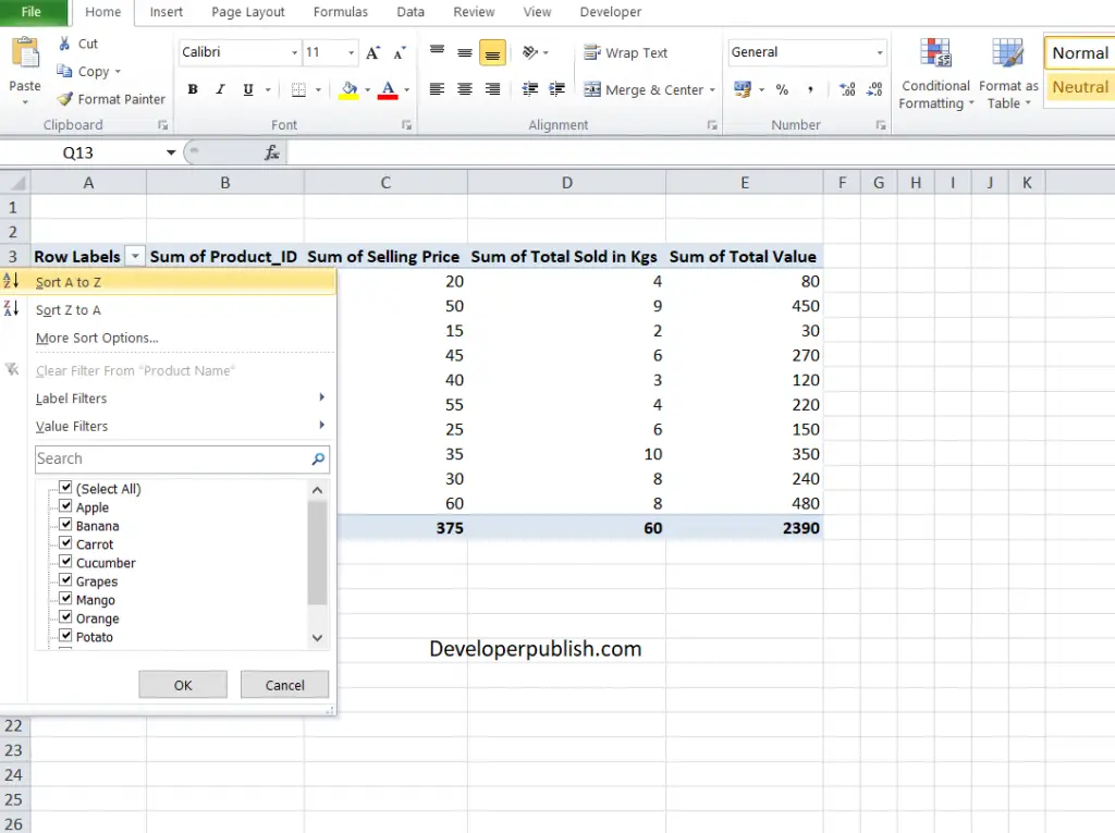 How to Sort a Pivot Table in Excel?