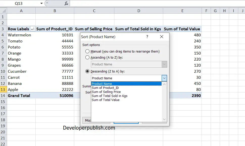How to Sort a Pivot Table in Excel?